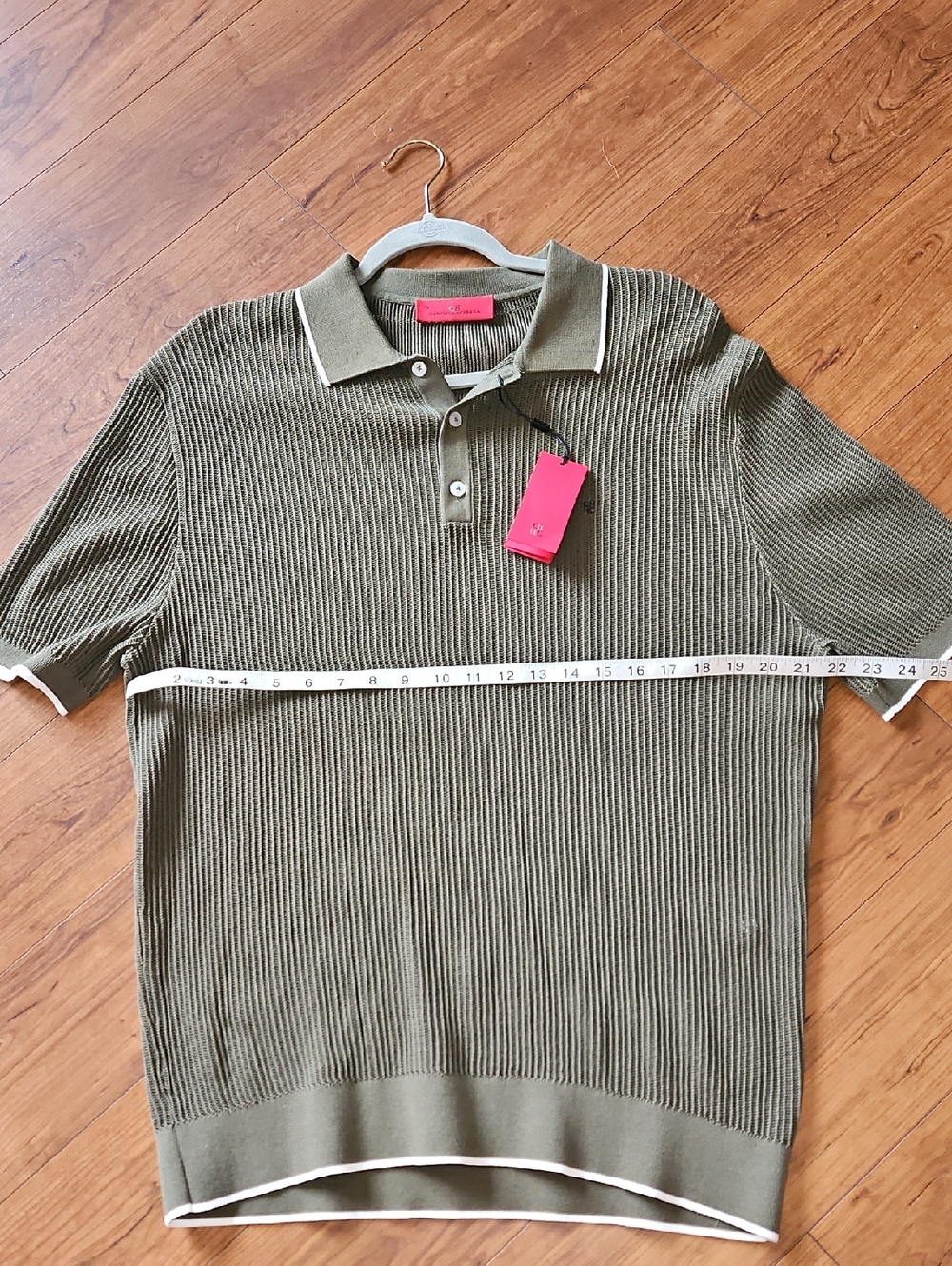 Carolina Herrera Olive Green Ribbed Polo with White Trim